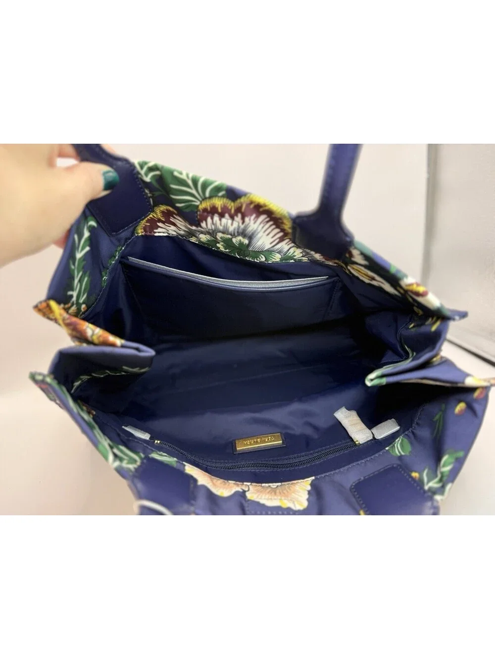 Tory Burch Ella Printed Mini Tote Navy NWT Hand Bag Purse Nylon